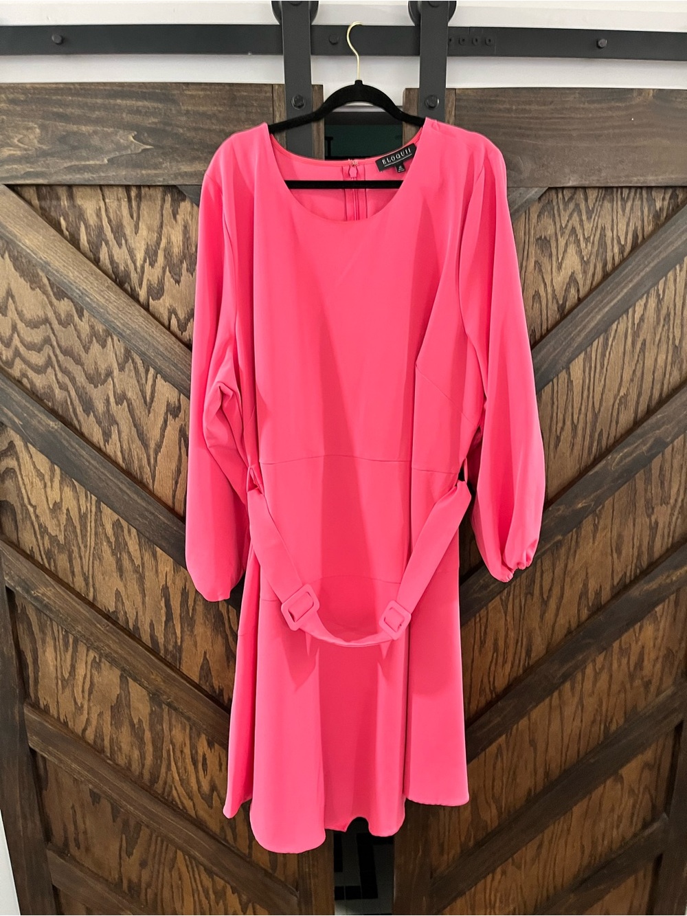 Elloquii J Bright Pink Long-Sleeve Belted A-Line Dress